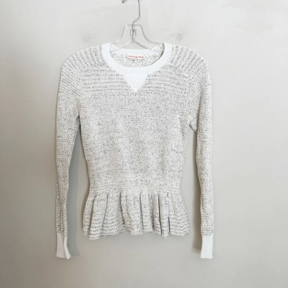 Rebecca Taylor Peplum white grey ruffle long sleeve sweater women size Small